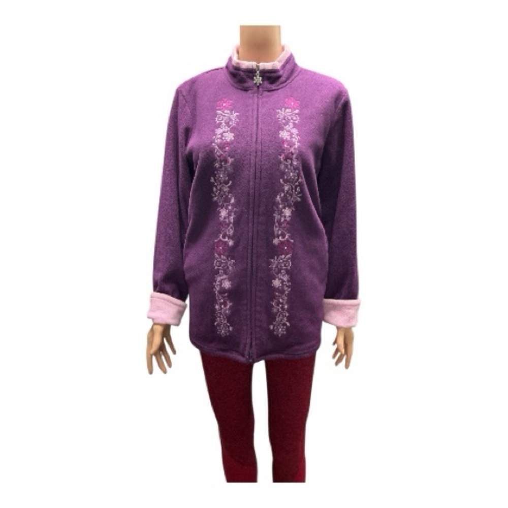 d & co. - EC - Elegant Purple Floral Embroidered Teddy Jacket